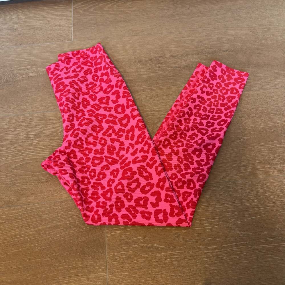 Beach Riot Sport Pink Leopard Leggings Size Medium
